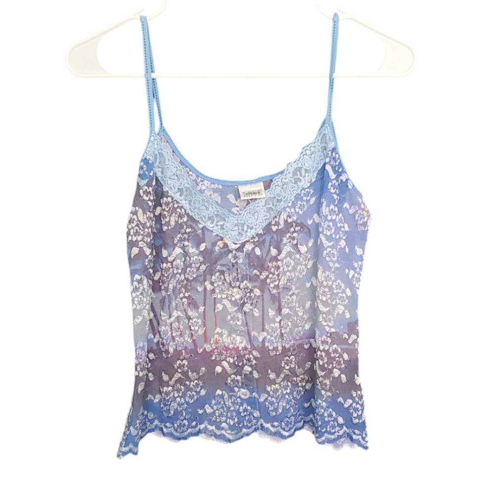 Vintage Y2K Lace Sheer Embroidered Coquette Two Piece Tank Top Set S